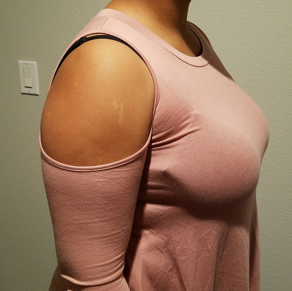 Forever 21 Dusty Rose Dress w/Cut Out Sleeves Sz L - Picture 4 of 6